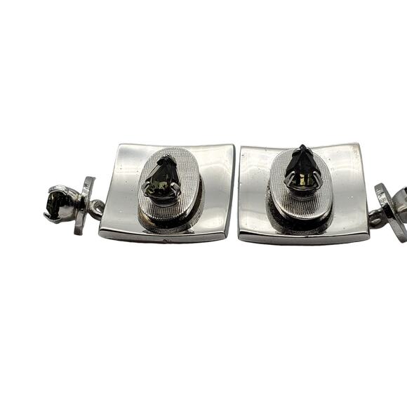 Smoke Faceted Glass Cufflinks Silver Tone Teardrop Crystal Double Links MCM - Picture 11 of 12